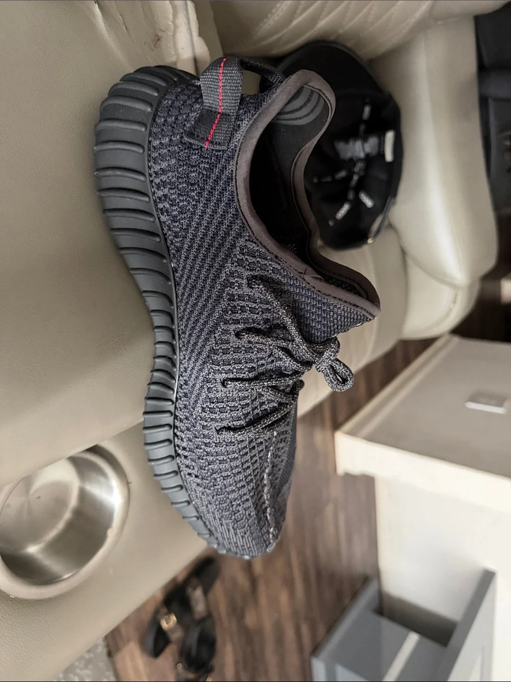 adidas Black Knit Low-Top Sneakers with Subtle Red Stitch
